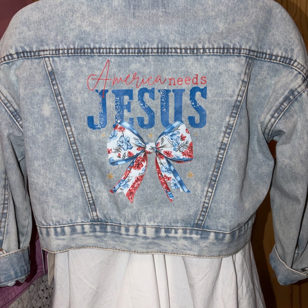 Ci Sono Light Blue Denim Jacket with Red and Blue Accents